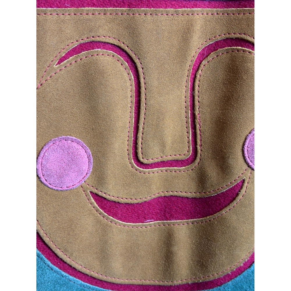 Osgood Smuk Womens Red Wool Blend Suede Tribal Design Face Art to Wear Jacket OS - Picture 11 of 16
